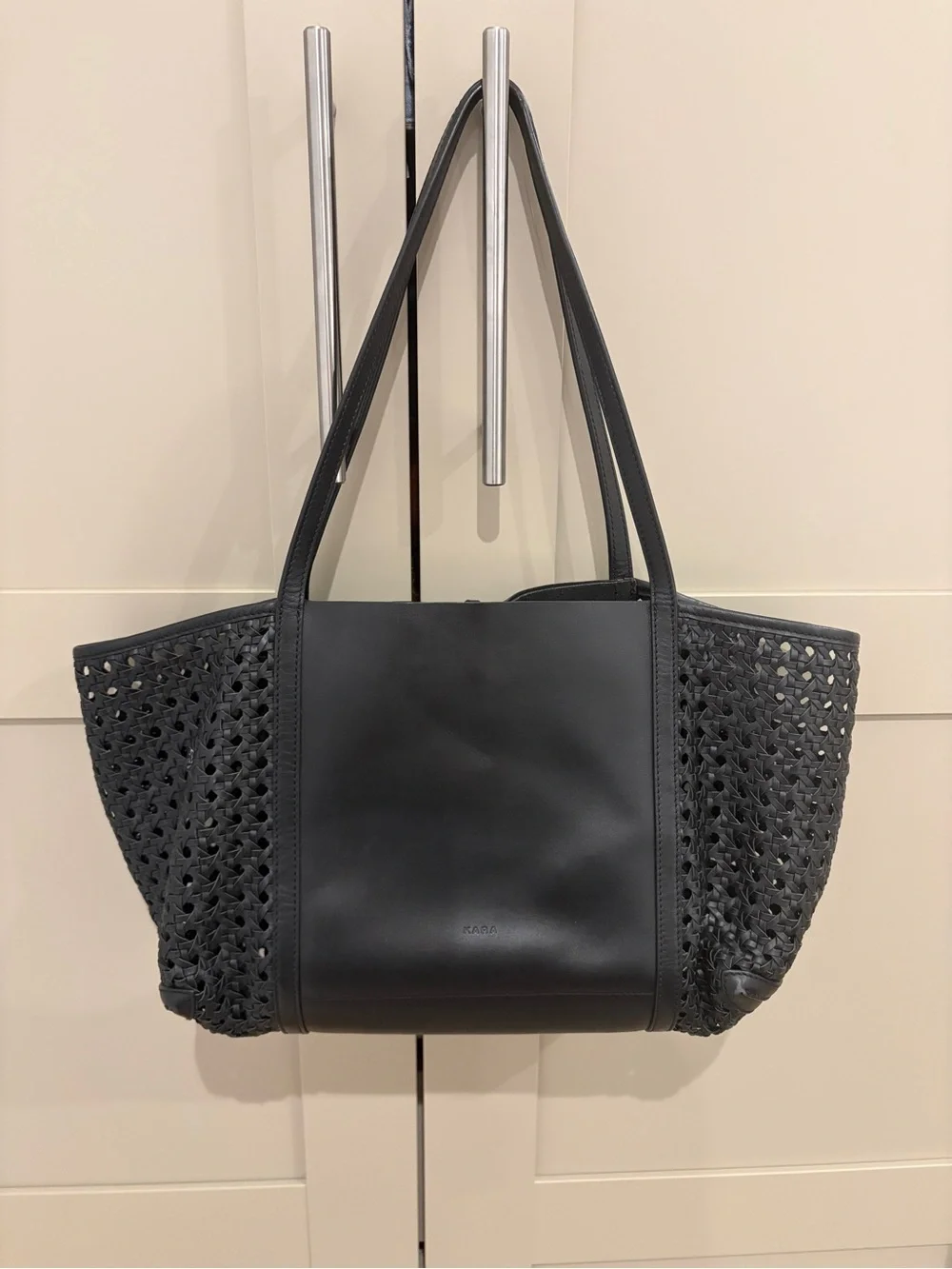 Black rattan shoulder bag Kara + Barney’s colab